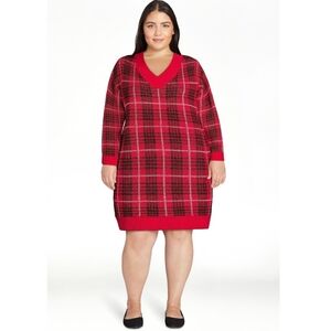 Red Plaid Sweater Dress